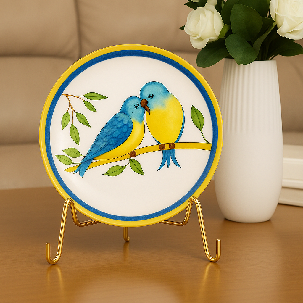 Lovebirds Decorative Ceramic Plate with Stand